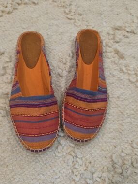 Nine West Boho Espadrille Mules Colorful Striped Slip On Coastal Eurosummer